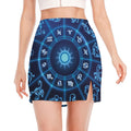 Blue Light Zodiac Circle Print Side Slit Mini Skirt