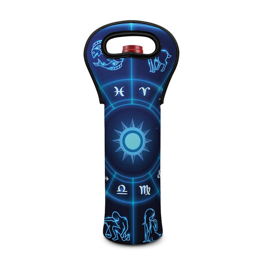 Blue Light Zodiac Circle Print Single Neoprene Wine Tote