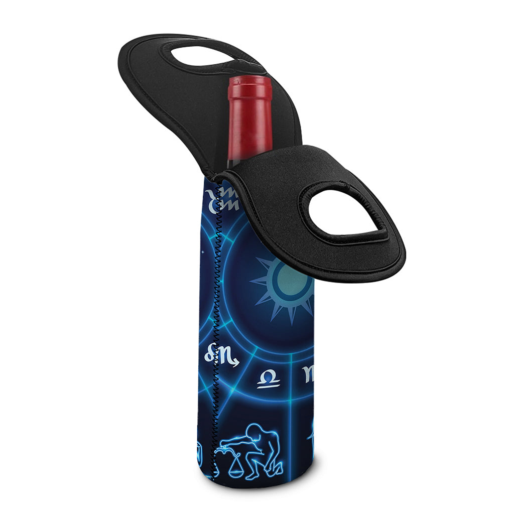 Blue Light Zodiac Circle Print Single Neoprene Wine Tote