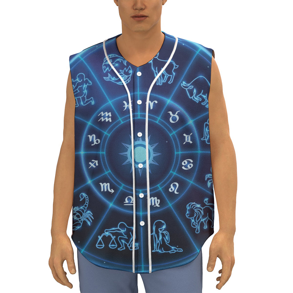 Blue Light Zodiac Circle Print Sleeveless Baseball Jersey
