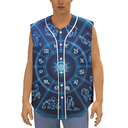 Blue Light Zodiac Circle Print Sleeveless Baseball Jersey