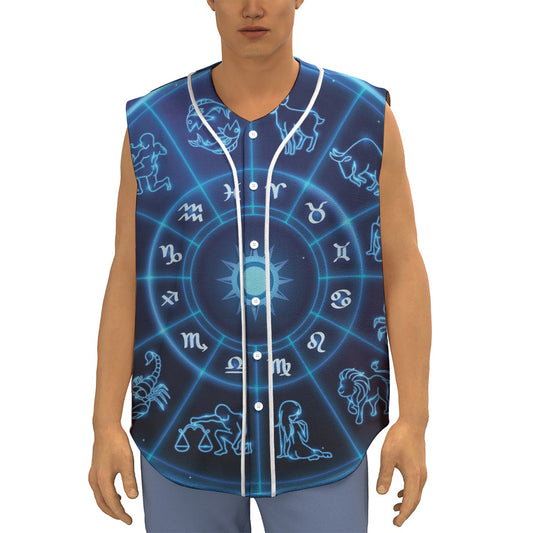 Blue Light Zodiac Circle Print Sleeveless Baseball Jersey