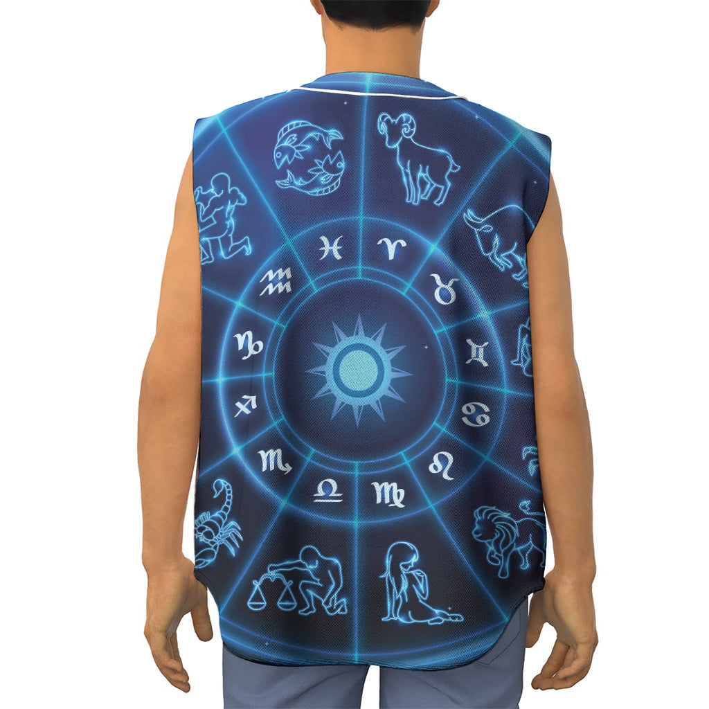 Blue Light Zodiac Circle Print Sleeveless Baseball Jersey