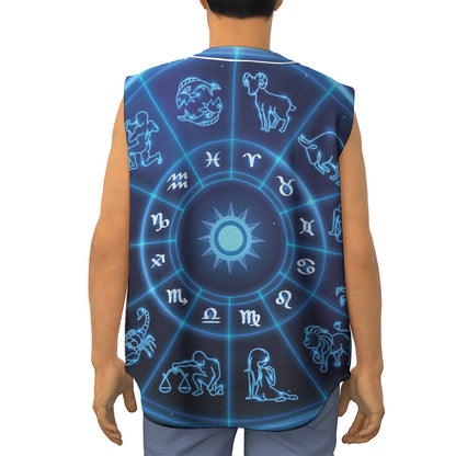Blue Light Zodiac Circle Print Sleeveless Baseball Jersey