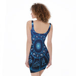 Blue Light Zodiac Circle Print Sleeveless Bodycon Dress