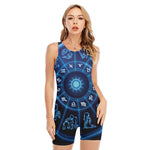 Blue Light Zodiac Circle Print Sleeveless One Piece Swimsuit