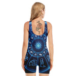 Blue Light Zodiac Circle Print Sleeveless One Piece Swimsuit