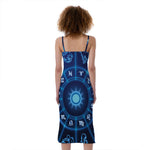 Blue Light Zodiac Circle Print Slim Fit Midi Cami Dress