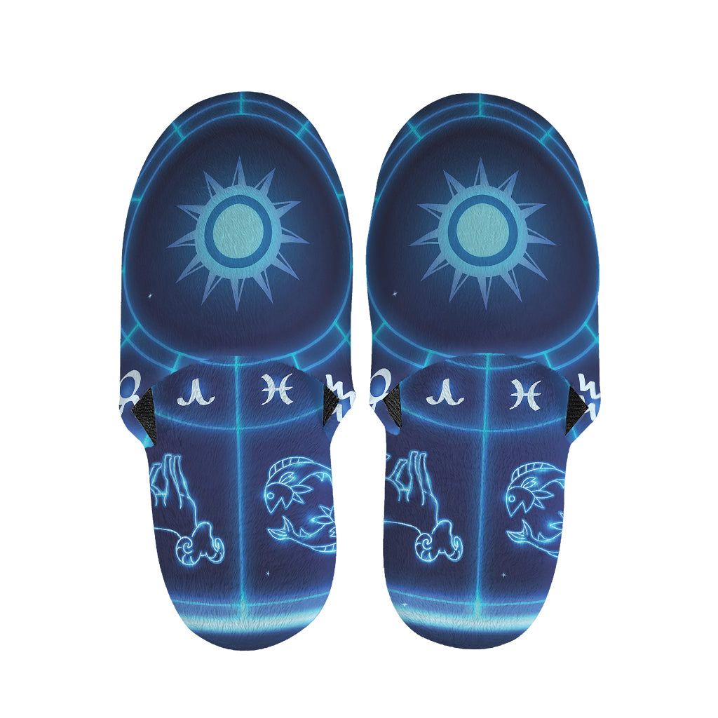 Blue Light Zodiac Circle Print Slippers