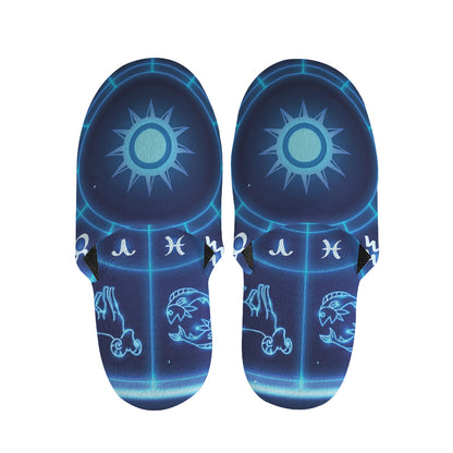 Blue Light Zodiac Circle Print Slippers