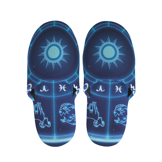 Blue Light Zodiac Circle Print Slippers