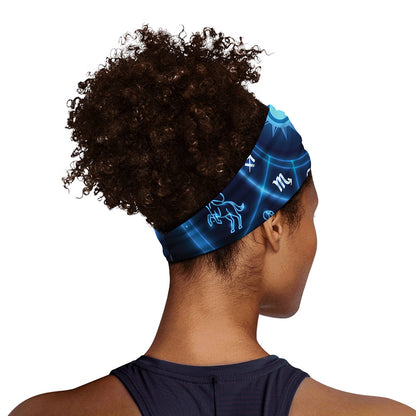 Blue Light Zodiac Circle Print Sports Headband