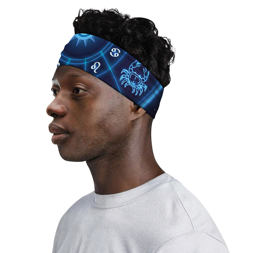 Blue Light Zodiac Circle Print Sports Headband