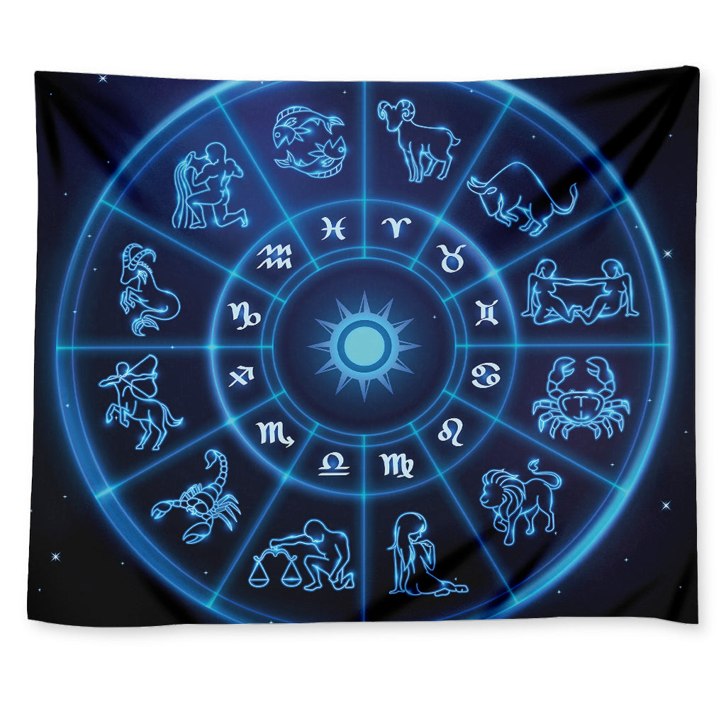 Blue Light Zodiac Circle Print Tapestry