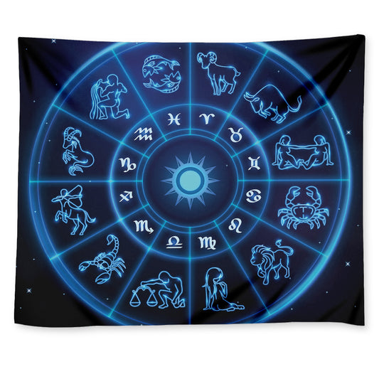 Blue Light Zodiac Circle Print Tapestry