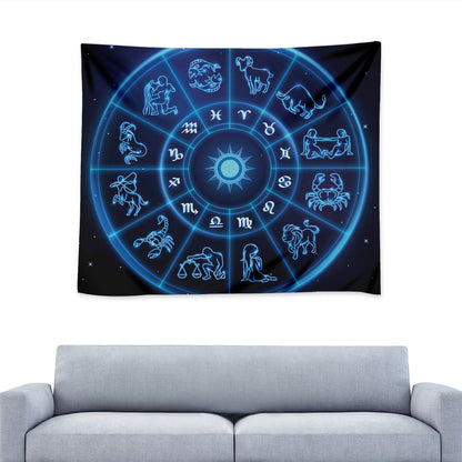 Blue Light Zodiac Circle Print Tapestry