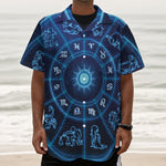 Blue Light Zodiac Circle Print Textured Short Sleeve Shirt