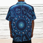 Blue Light Zodiac Circle Print Textured Short Sleeve Shirt
