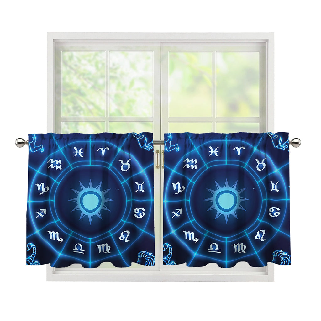 Blue Light Zodiac Circle Print Tier Curtains
