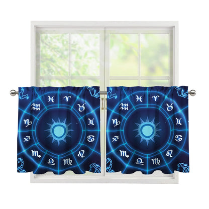 Blue Light Zodiac Circle Print Tier Curtains