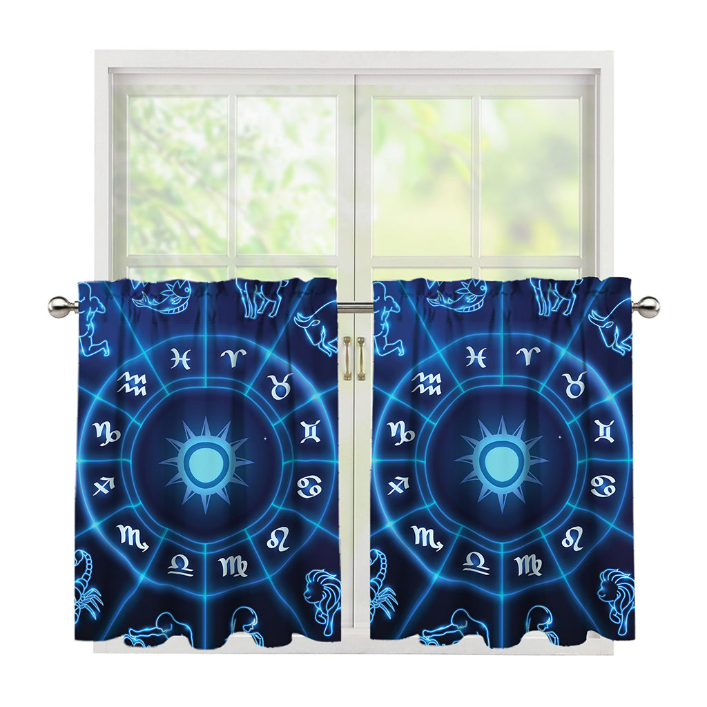 Blue Light Zodiac Circle Print Tier Curtains
