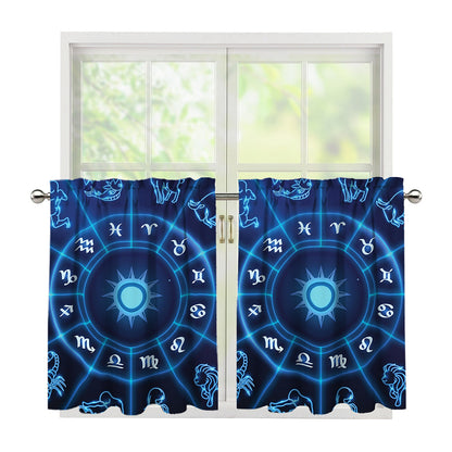 Blue Light Zodiac Circle Print Tier Curtains