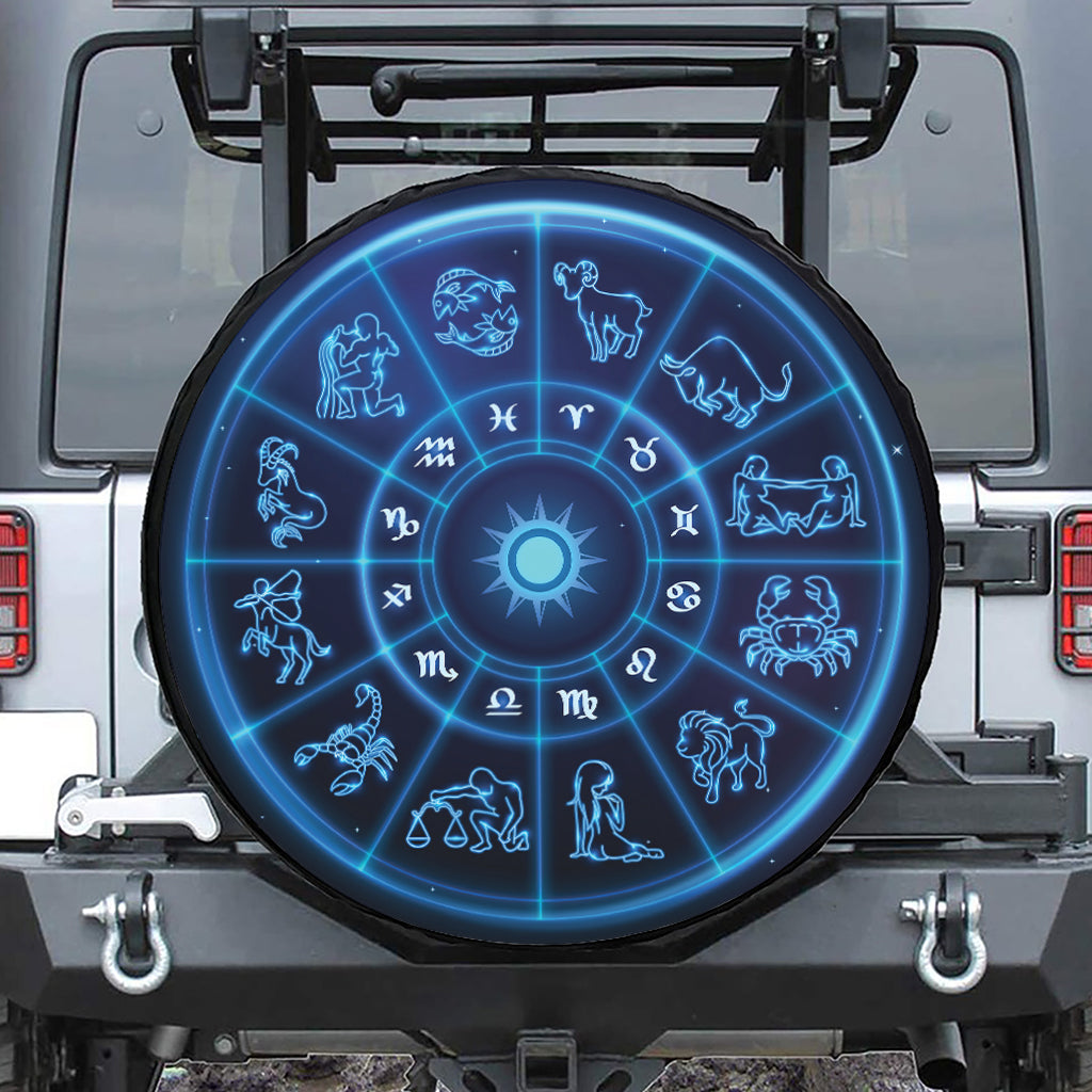 Blue Light Zodiac Circle Print Tire Cover