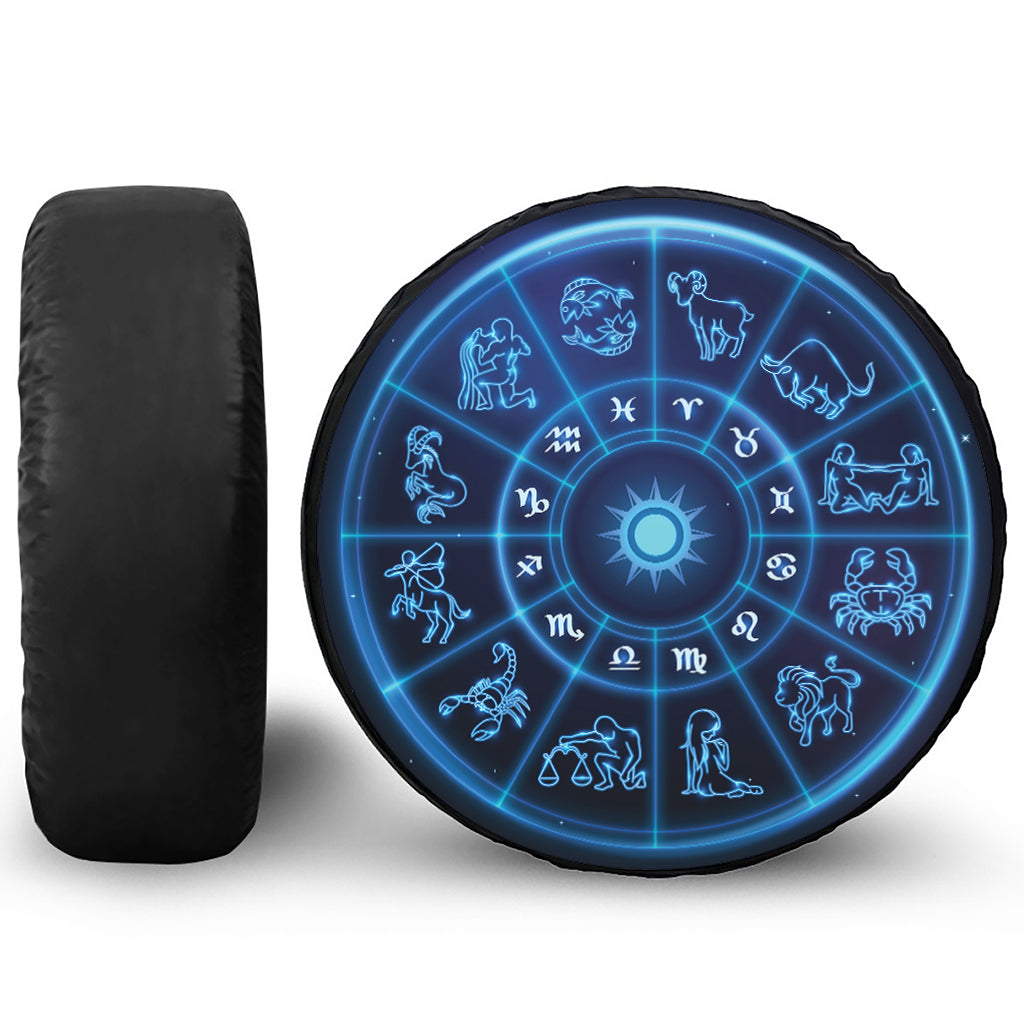 Blue Light Zodiac Circle Print Tire Cover