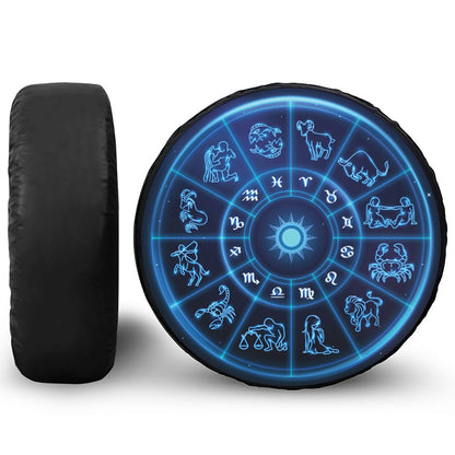 Blue Light Zodiac Circle Print Tire Cover