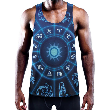 Blue Light Zodiac Circle Print Training Tank Top