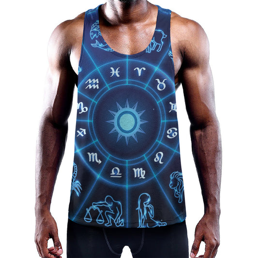 Blue Light Zodiac Circle Print Training Tank Top
