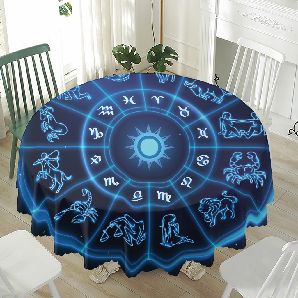 Blue Light Zodiac Circle Print Waterproof Round Tablecloth