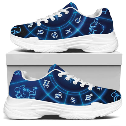 Blue Light Zodiac Circle Print White Chunky Shoes