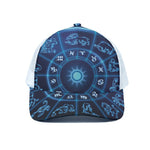 Blue Light Zodiac Circle Print White Mesh Trucker Cap