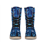 Blue Light Zodiac Circle Print Winter Boots
