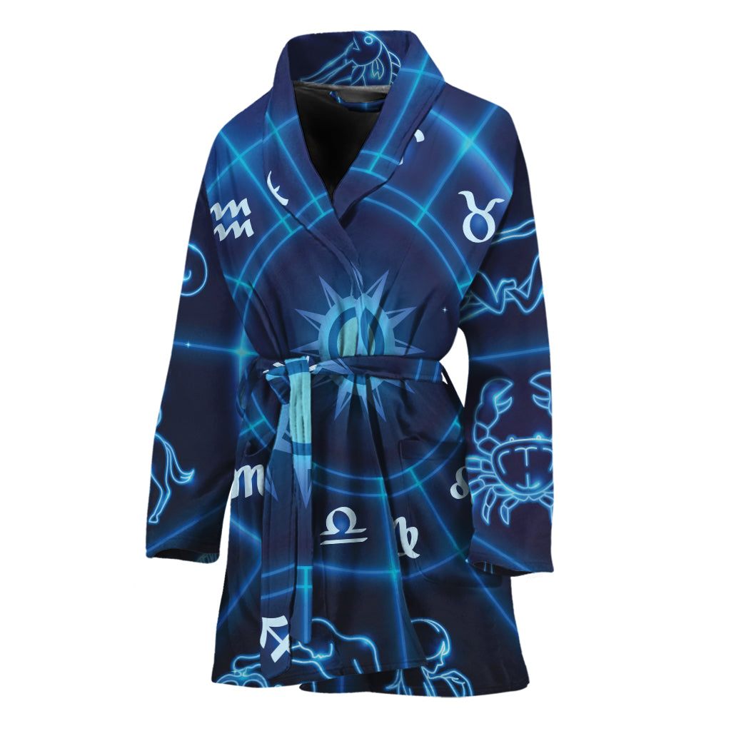 Blue Light Zodiac Circle Print Women's Bathrobe
