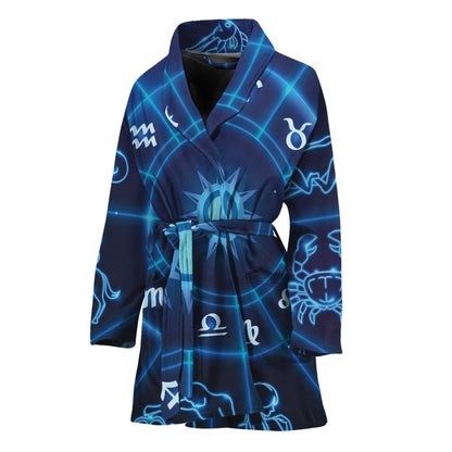 Blue Light Zodiac Circle Print Women's Bathrobe