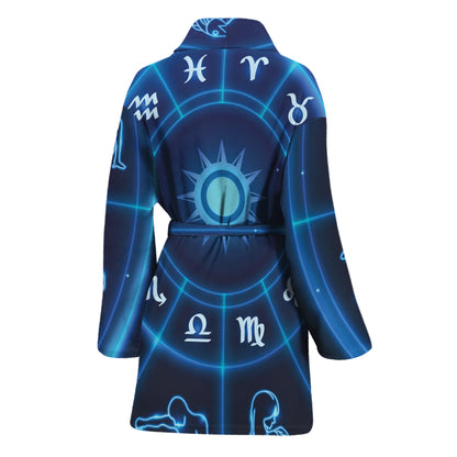 Blue Light Zodiac Circle Print Women's Bathrobe