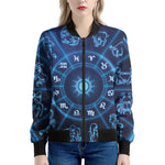 Blue Light Zodiac Circle Print Women's Bomber Jacket