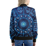 Blue Light Zodiac Circle Print Women's Bomber Jacket