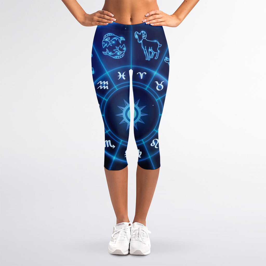 Blue Light Zodiac Circle Print Women's Capri Leggings