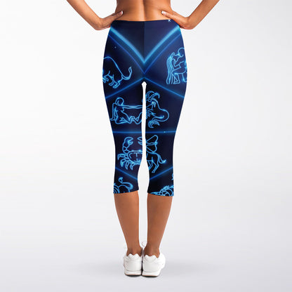 Blue Light Zodiac Circle Print Women's Capri Leggings