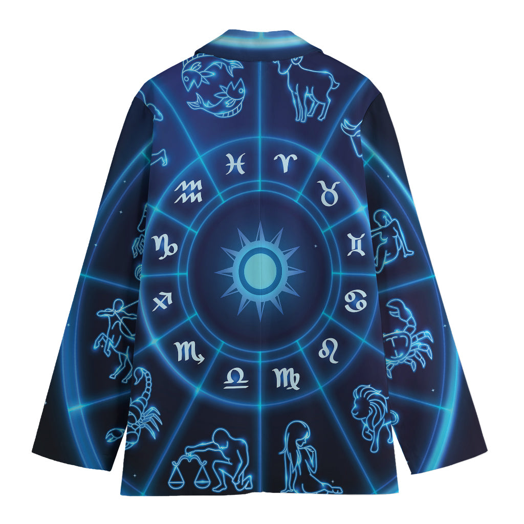 Blue Light Zodiac Circle Print Women's Cotton Blazer