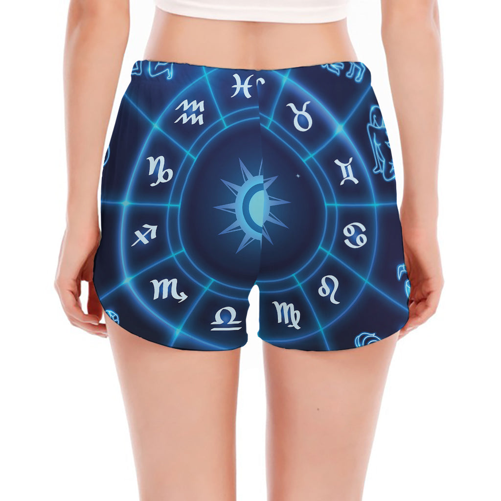 Blue Light Zodiac Circle Print Women's Split Running Shorts