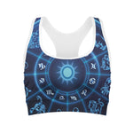 Blue Light Zodiac Circle Print Women's Sports Bra