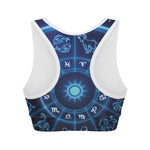 Blue Light Zodiac Circle Print Women's Sports Bra