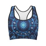 Blue Light Zodiac Circle Print Women's Sports Bra