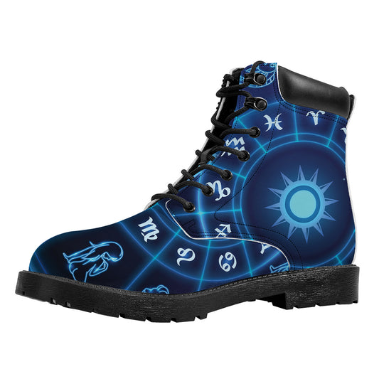 Blue Light Zodiac Circle Print Work Boots
