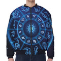 Blue Light Zodiac Circle Print Zip Sleeve Bomber Jacket