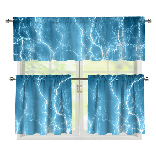 Blue Lightning Print 3 Piece Kitchen Curtains